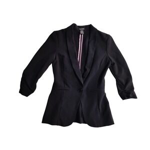 Stoosh Womens Black Ruched 3/4 Sleeve Single Button Blazer‎ Jacket Size Small